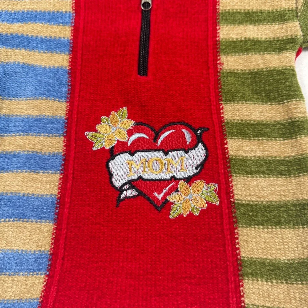 Habib Hosiery Kids Size 2 Colorblock Striped Mom Heart Quarter Zip Knit Sweater